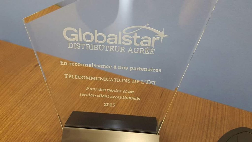 Télécommunications de l’Est a reçu avec plaisir un prix de Globalstar pour les ventes et un service-client exceptionnels pour l’année 2015.